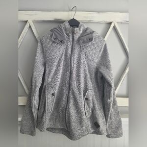 Eddie Bauer Women’s Large Gray Knit Sweater Jacket Full Zip Hooded